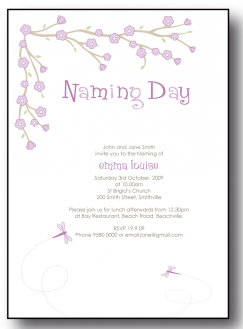 Naming day cards for you to print with blossom flowers for boy or girl.